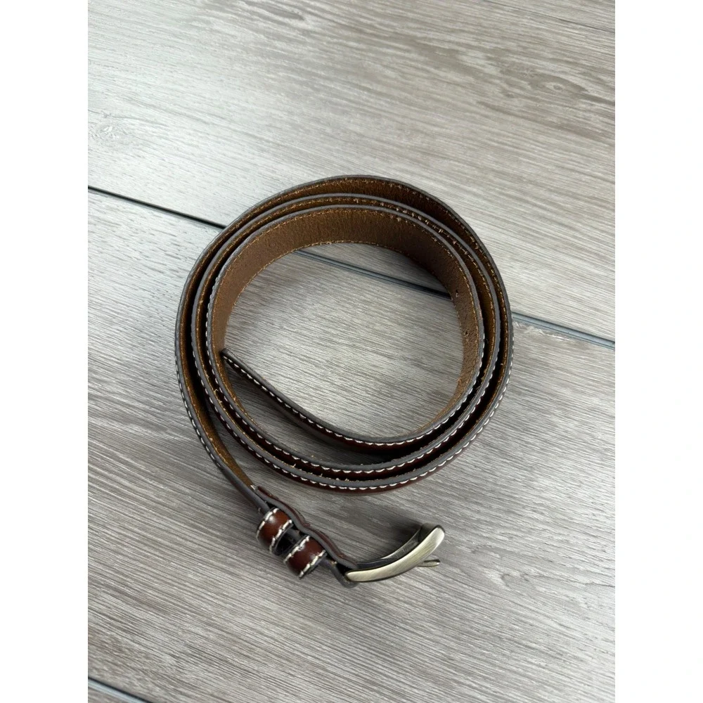 Jos. A. Bank Mens Leather Belt Contrast Stitching Brown 52